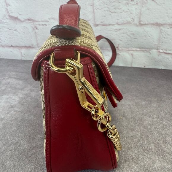 Gucci Marmont Matelasse Top Handle GG Khaki Red Shoulder Bag - Picture 4 of 13